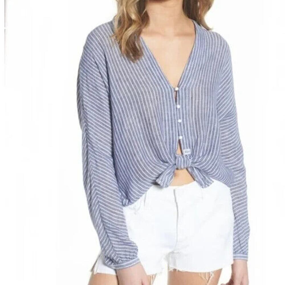Rails Tie Waist Sloane Blouse Terrenas Stripe Linen Rayon Women's Small